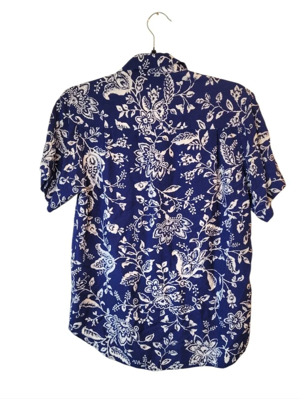 Vintage Guess Navy Blue and White Floral Button-Down Shirt Size 0
